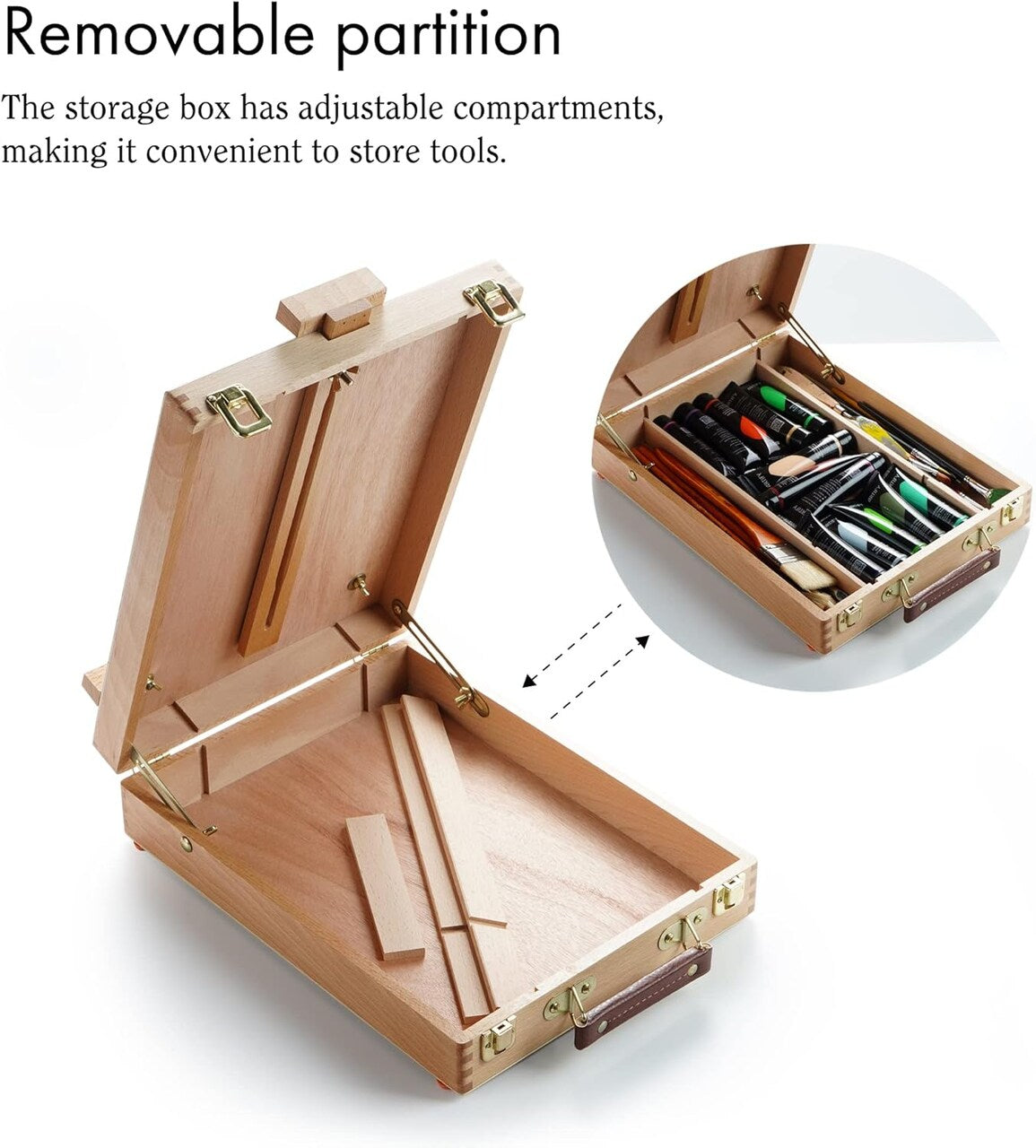 Adjustable Beechwood Tabletop Easel Box – Portable Wooden Sketch Box Easel, by Artify