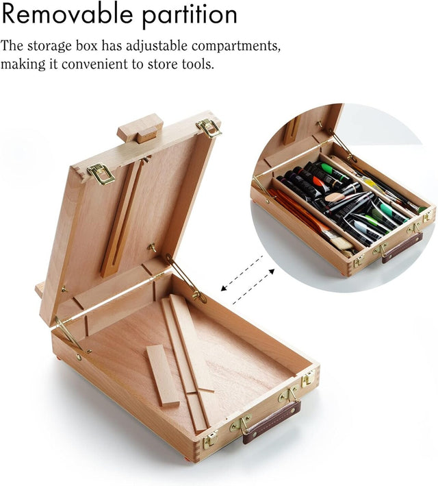 Adjustable Beechwood Tabletop Easel Box – Portable Wooden Sketch Box Easel, by Artify