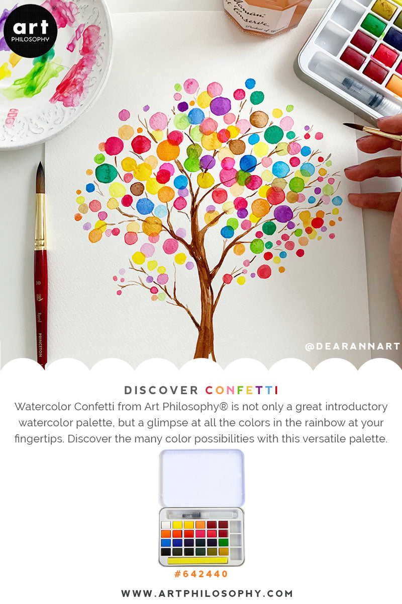 Art Philosophy Watercolor Confetti Set – 24 Color Watercolor Paint Tin with Brush