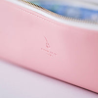 Luxe Slim Pencil Pouch, Rose Pink – Vegan Leather Floral Zipper Case, by Good Juju Ink