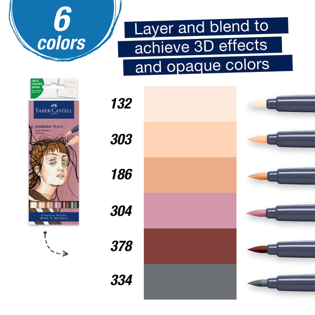 Goldfaber Sketch Markers Portrait Set – Wallet of 6 Dual-Tip Alcohol Markers, Faber-Castell