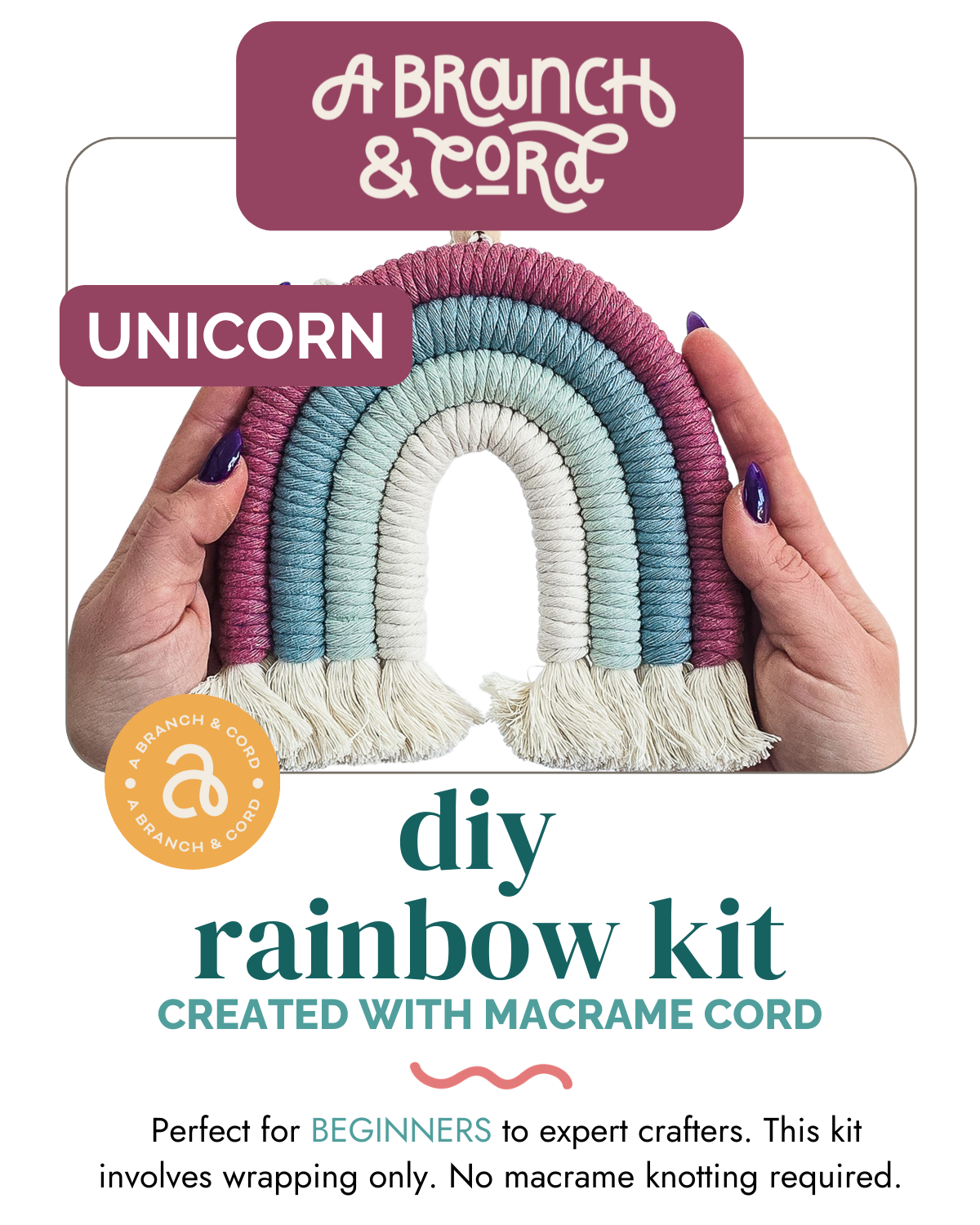 A Branch & Cord DIY Macrame Rainbow Kit, Sunset– Beginner Craft Kit with Materials