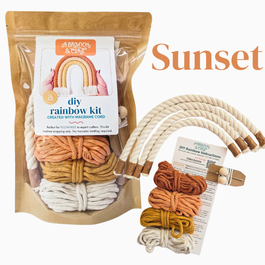 A Branch & Cord DIY Macrame Rainbow Kit, Sunset– Beginner Craft Kit with Materials