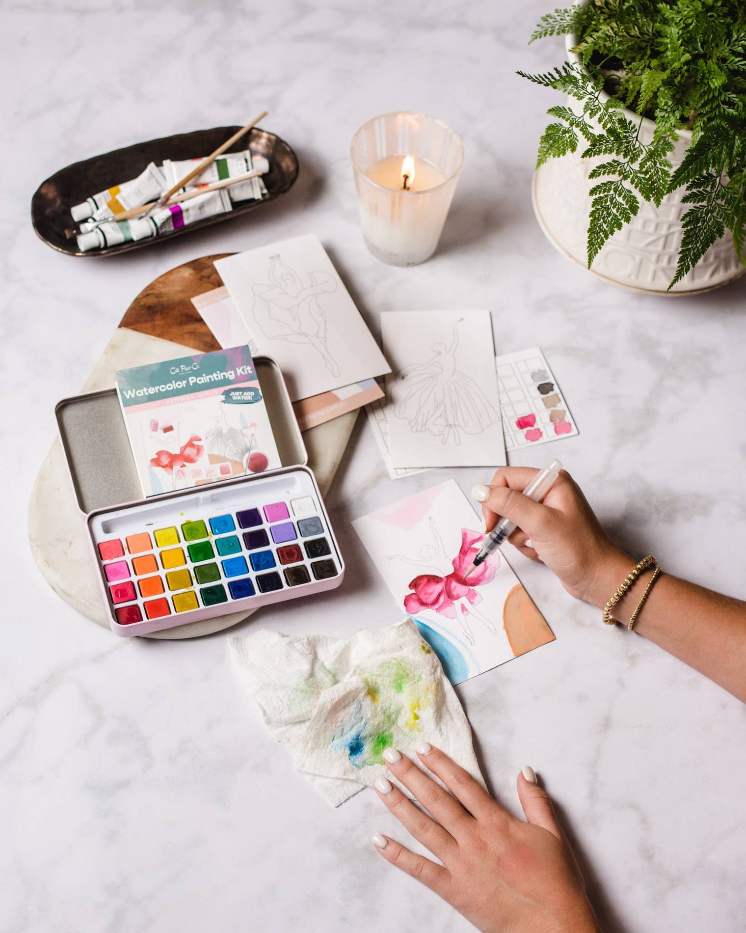 Painted Pups Watercolor Painting Kit – Portable Art Set with Water Brush & Tin Case