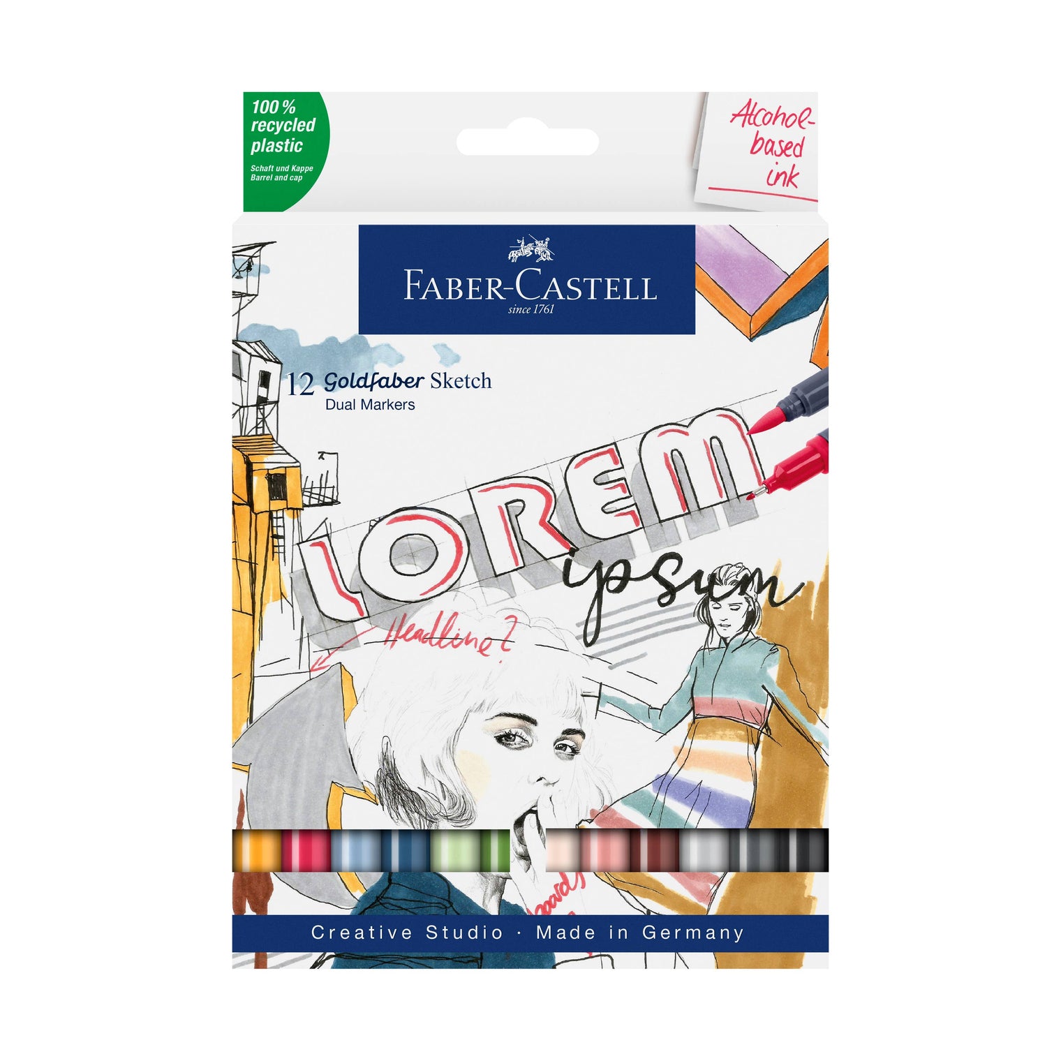 Goldfaber Sketch Markers, Vibrant Set – Wallet of 12 Dual Tip Alcohol Markers, Faber-Castell