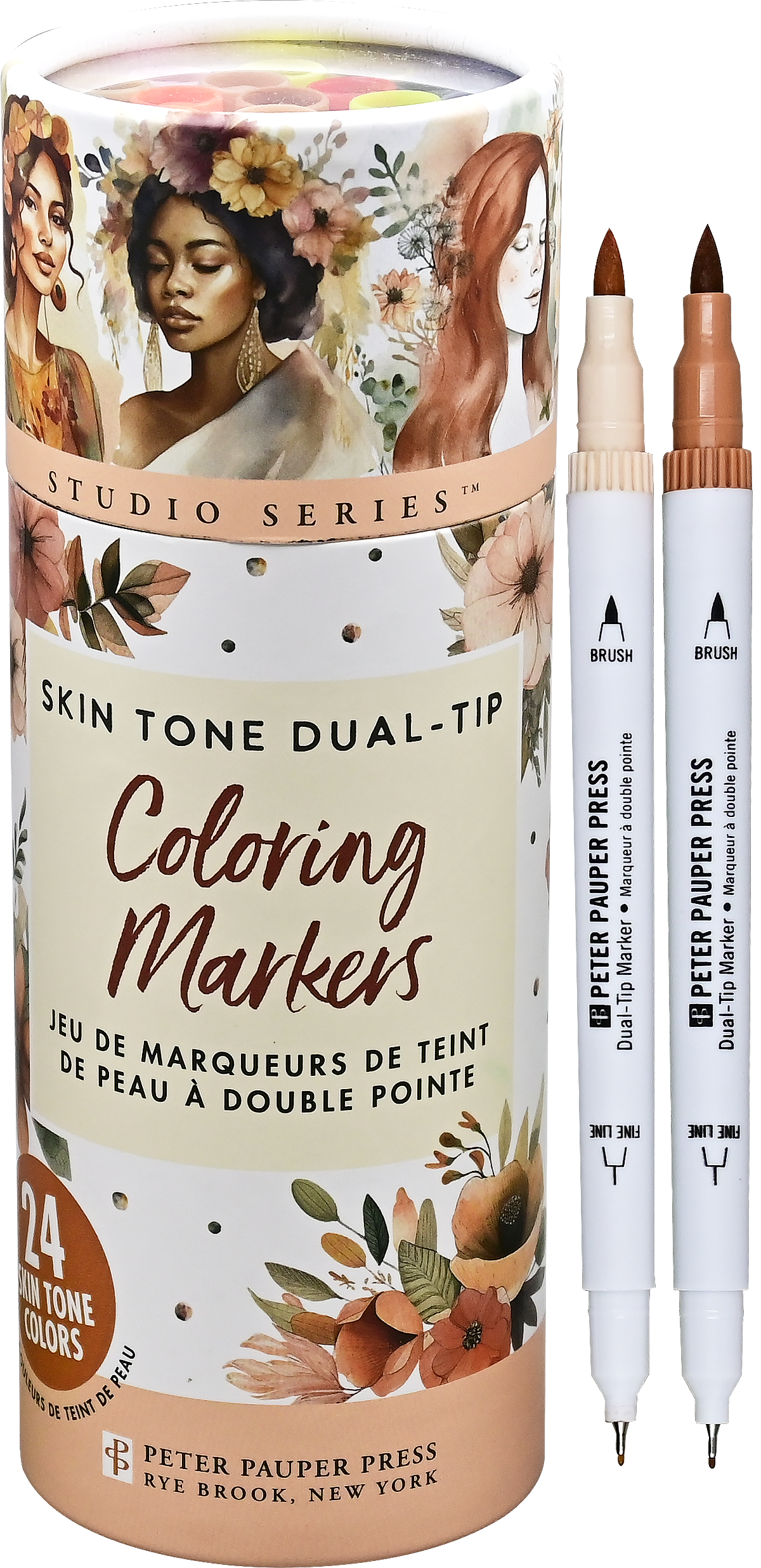 Studio Series Dual-Tip Skin Tone Markers Set of 24 – Fine Tip & Brush Tip Illustration Markers