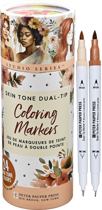 Studio Series Dual-Tip Skin Tone Markers Set of 24 – Fine Tip & Brush Tip Illustration Markers