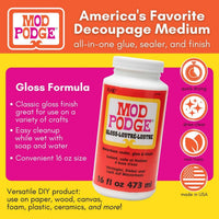 Mod Podge Gloss – All-in-One Glue, Sealer & Finish (Clear Gloss Formula)