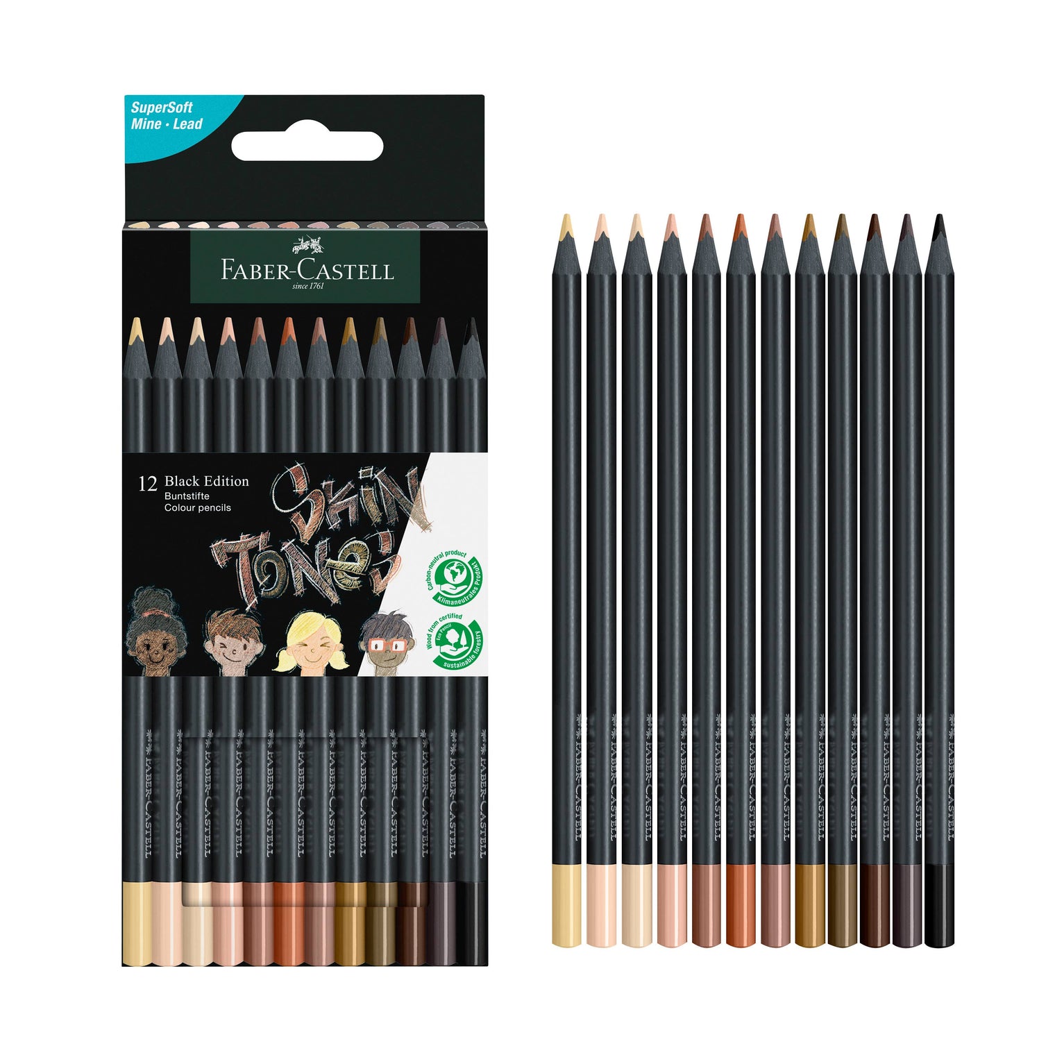 Black Edition Color Pencils, Skin Tones – 12 Count Super Soft Colored Pencil Set, Faber-Castell