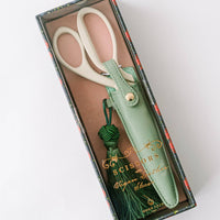 Ivory & Gold Heirloom Scissors with Case – Sage Green Vegan Leather Set, by Good Juju Ink