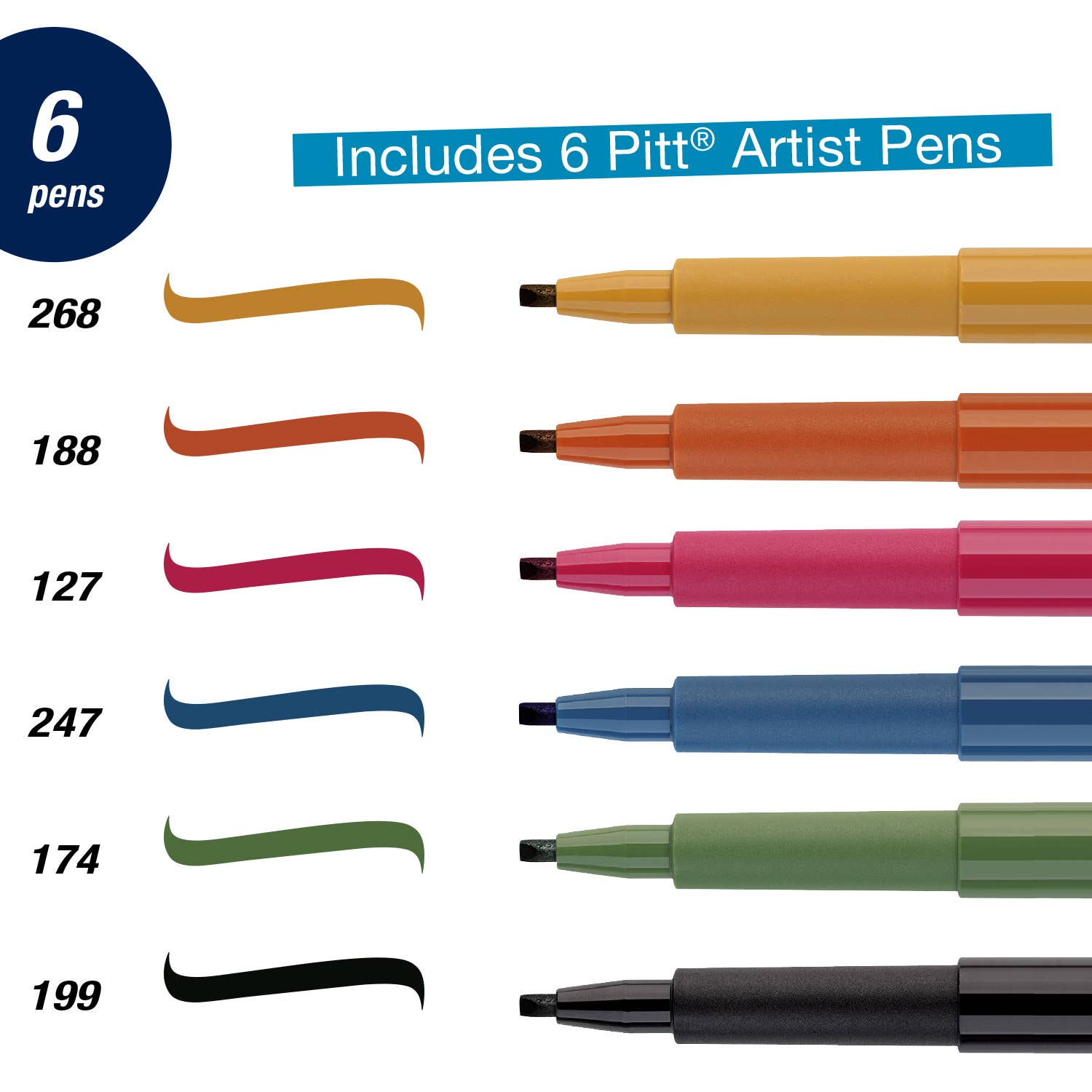 Pitt Artist Calligraphy Pens – Multi Color Set of 6 (2.5 mm Chisel Tip), by Faber-Castell