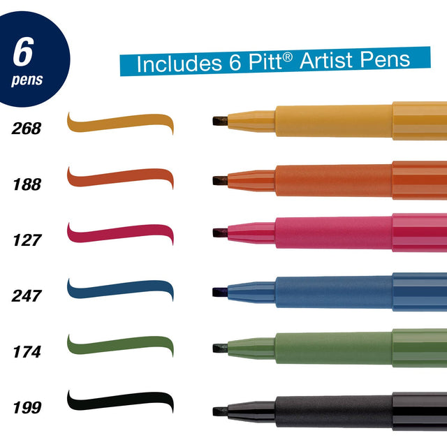 Pitt Artist Calligraphy Pens – Multi Color Set of 6 (2.5 mm Chisel Tip), by Faber-Castell
