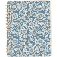 Blue Folk Florals Spiral Notebook – 120 Page Lined Journal, Primitives by Kathy