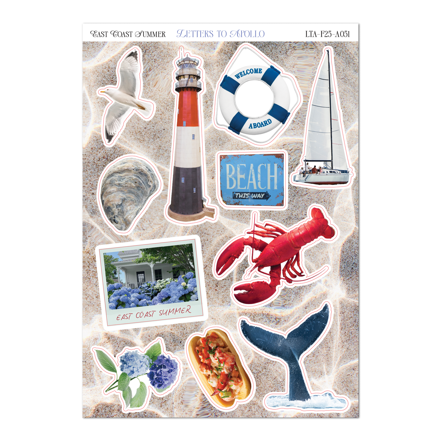 East Coast Summer Sticker Sheet – 5 x 7 Inch Matte Paper Decorative Stickers