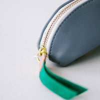 Luxe Slim Pencil Pouch, Periwinkle – Vegan Leather Floral Zipper Case, by Good Juju Ink