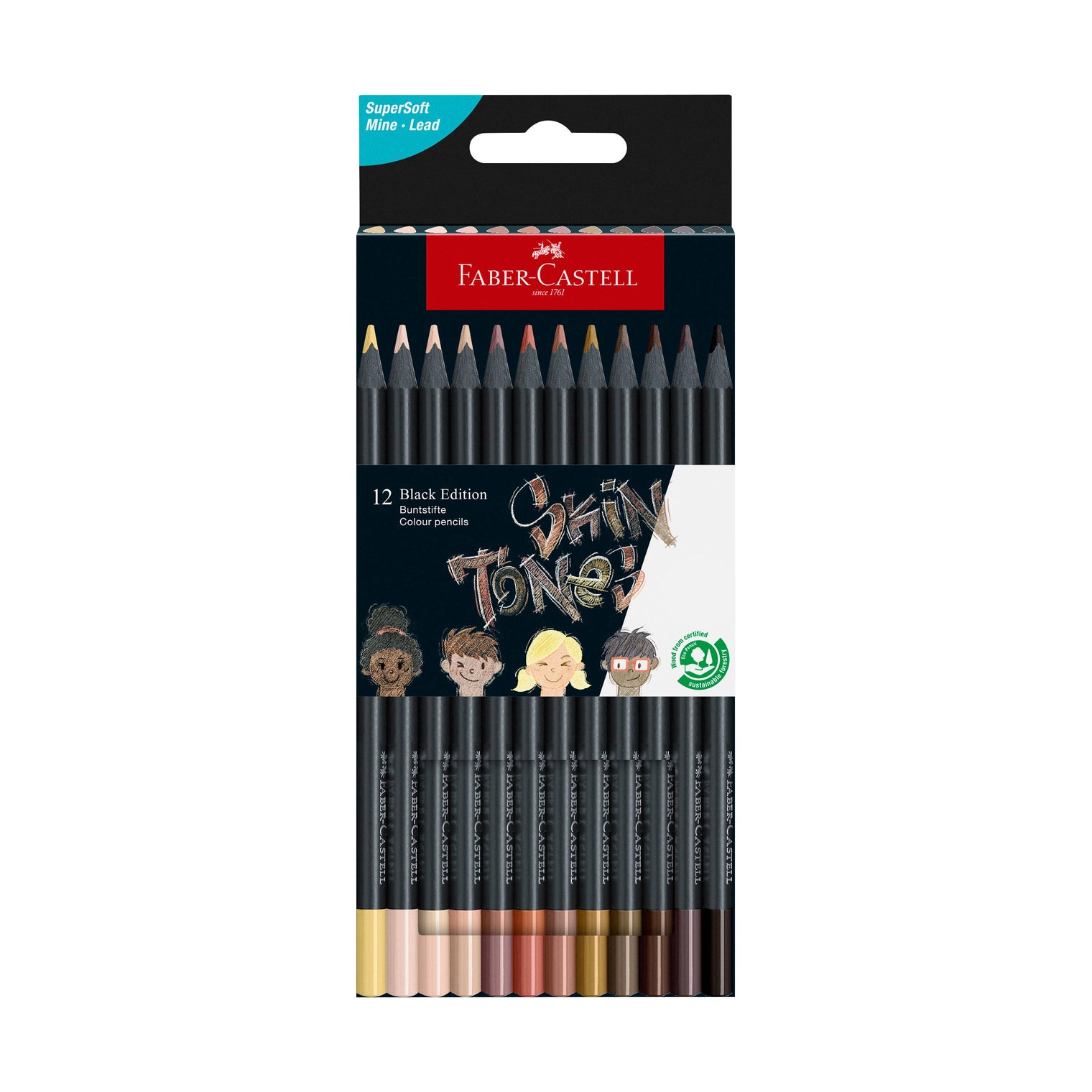 Black Edition Color Pencils, Skin Tones – 12 Count Super Soft Colored Pencil Set, Faber-Castell