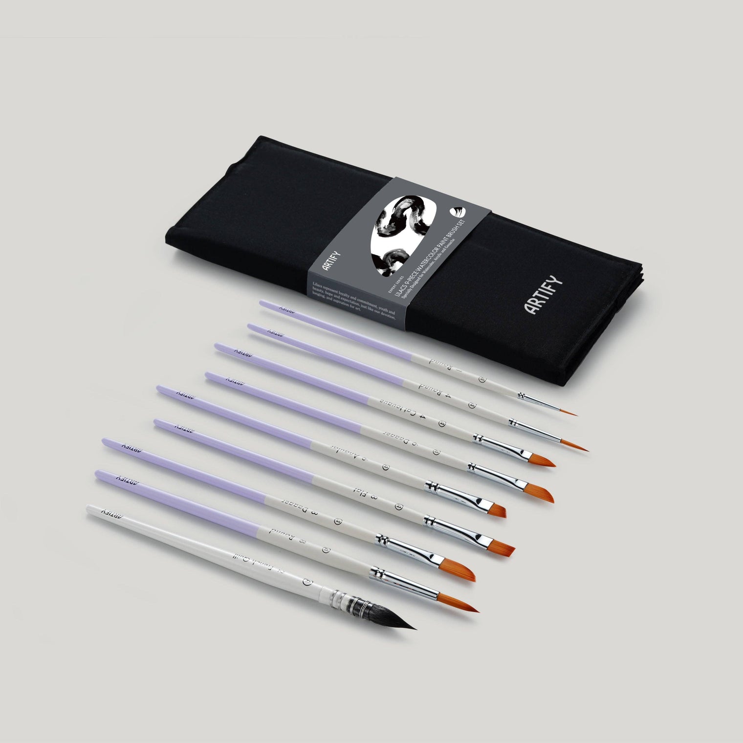 ARTIFY 9-Piece Travel Watercolor Brush Set – Multi-Shape Portable Brushes for Artists