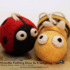 DIY Needle Felting Kit, Bee and Ladybug – Beginner Wool Craft Set by Woolbuddy