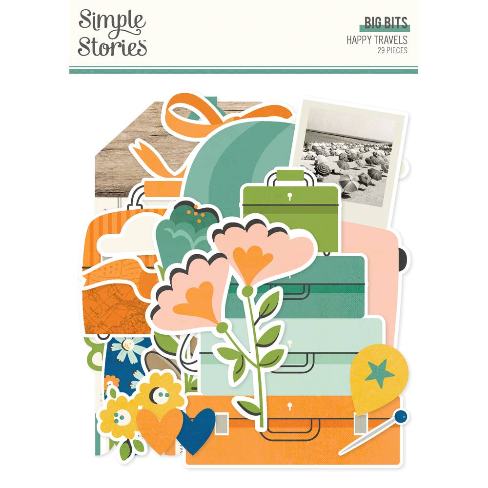 Simple Stories Happy Travels Big Bits & Pieces – 29 Die-Cut Cardstock Pieces