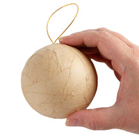 Textured Paper Mache Ball Ornament, 80mm (3.15 Inch) Craft Ornament with Gold Hanging String (Single)