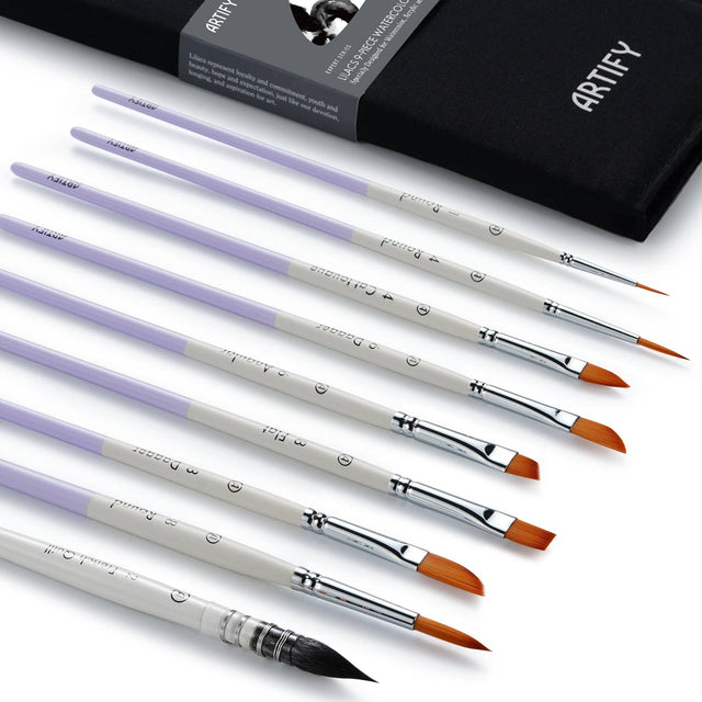 ARTIFY 9-Piece Travel Watercolor Brush Set (Lilac) – Multi-Shape Portable Brushes for Artists