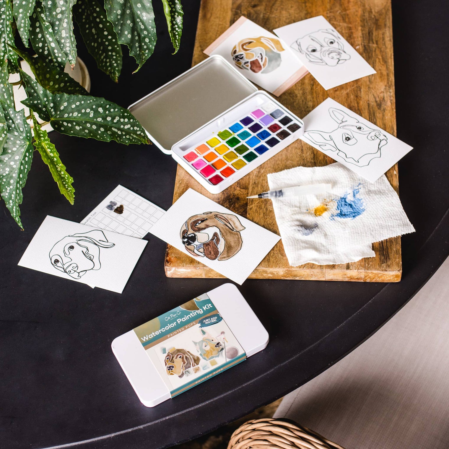 Painted Pups Watercolor Painting Kit – Portable Art Set with Water Brush & Tin Case