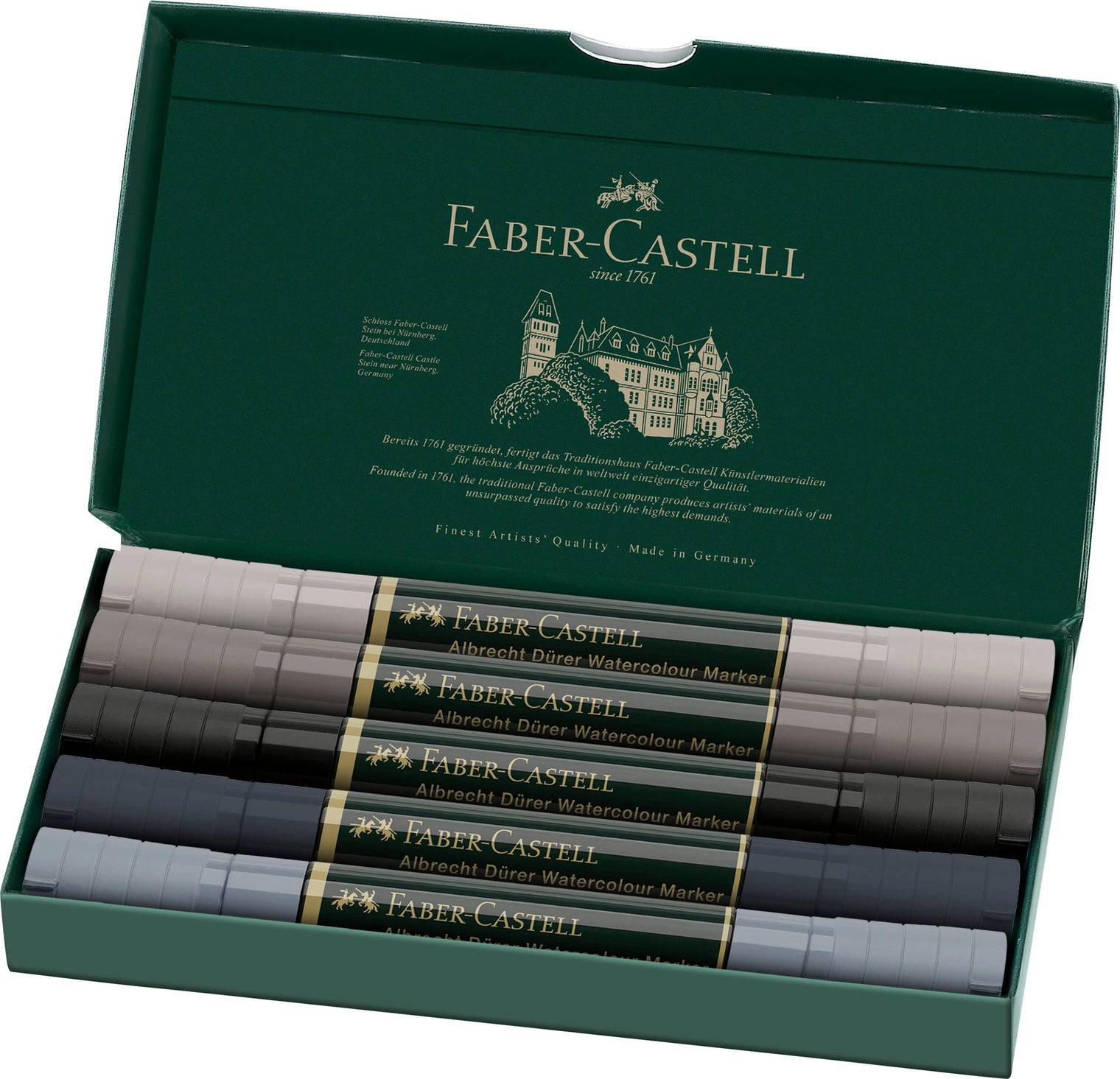 Albrecht Dürer Watercolor Markers, Grey Tones – Set of 5 Dual Tip Water-Soluble Markers, Faber-Castell