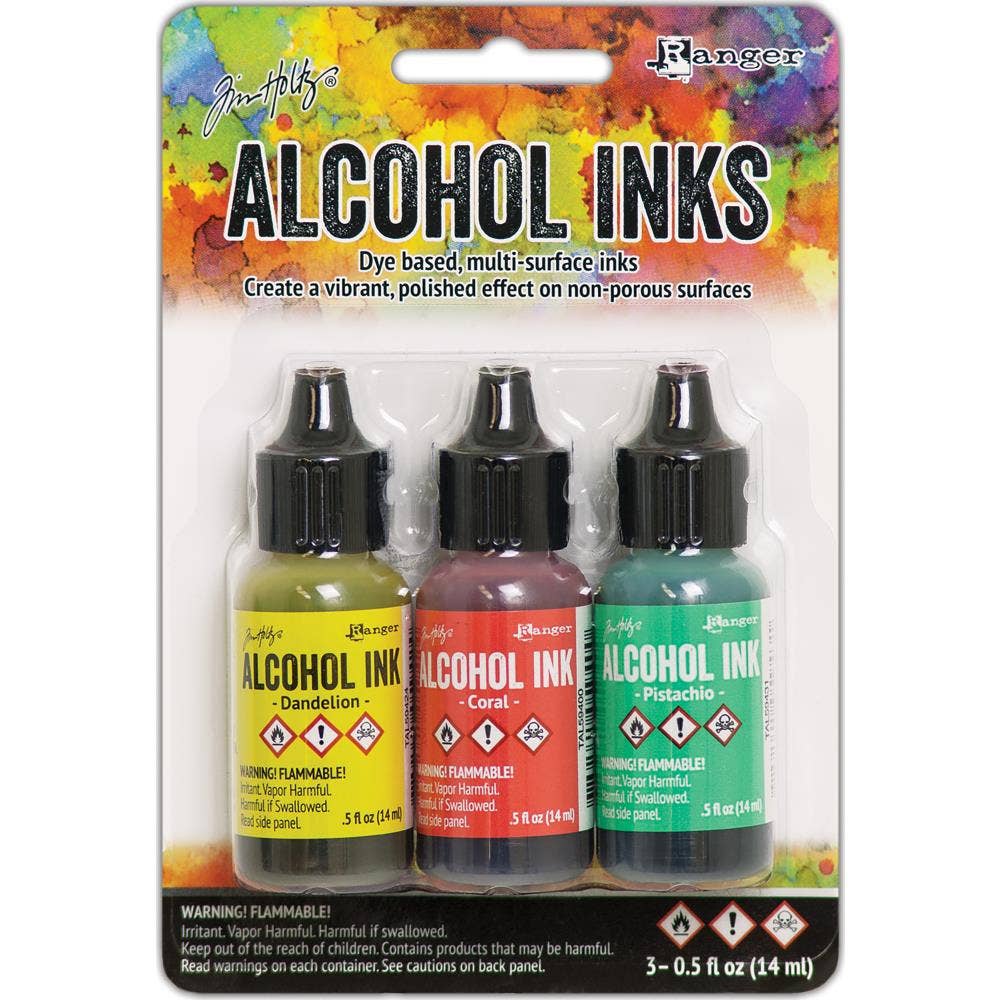 Tim Holtz Alcohol Ink Set – 3 Colors- Multiple Variations (0.5 oz Bottles, Dye-Based, Multi-Surface)