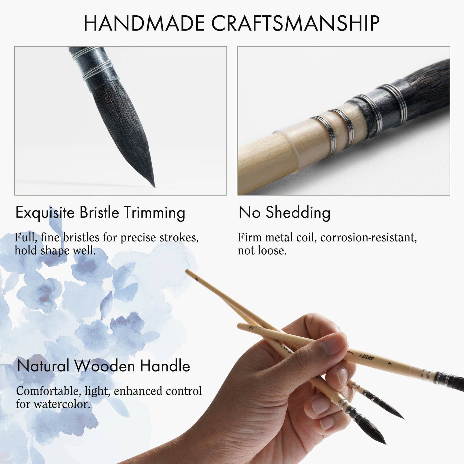 ARTIFY Professional Squirrel Hair Watercolor Brush Set – Sizes 0, 2, 4