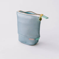 Luxe Standing Pencil Pouch, Metallic Blue Sky – Vegan Leather Free-Standing Case, by Good Juju Ink