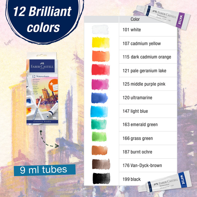 Watercolor Paint Set – 12 Tubes for Artists with Mixing Palette, by Faber-Castell