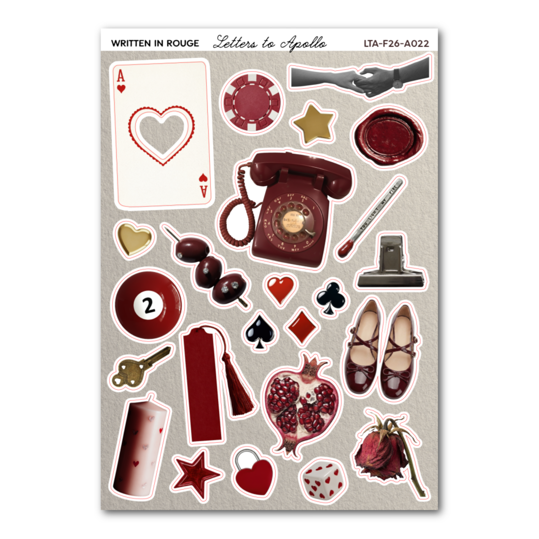 Written in Rouge Sticker Sheet – 5 x 7 Inch Matte Paper Decorative Stickers