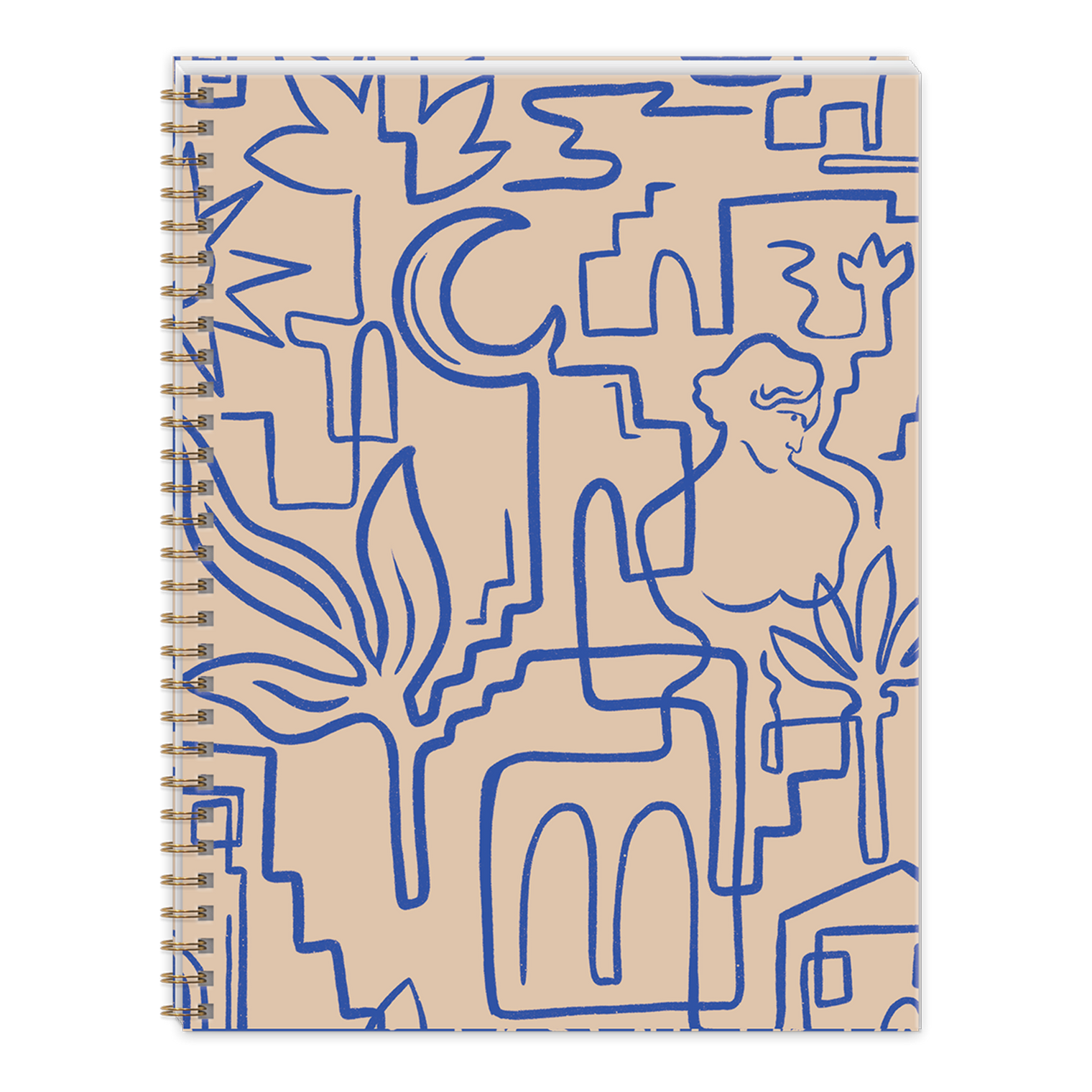 Destinations Linework Spiral Sketchbook by Punch Studio, Blank Perforated Sketchbook with Pocket