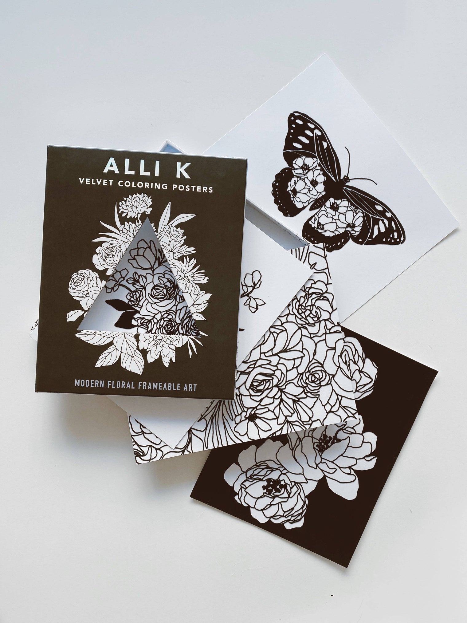 Velvet Coloring Posters – 8x10 Floral Illustration Coloring Print Set by Alli Koch
