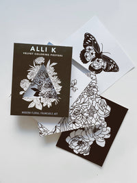 Velvet Coloring Posters – 8x10 Floral Illustration Coloring Print Set by Alli Koch