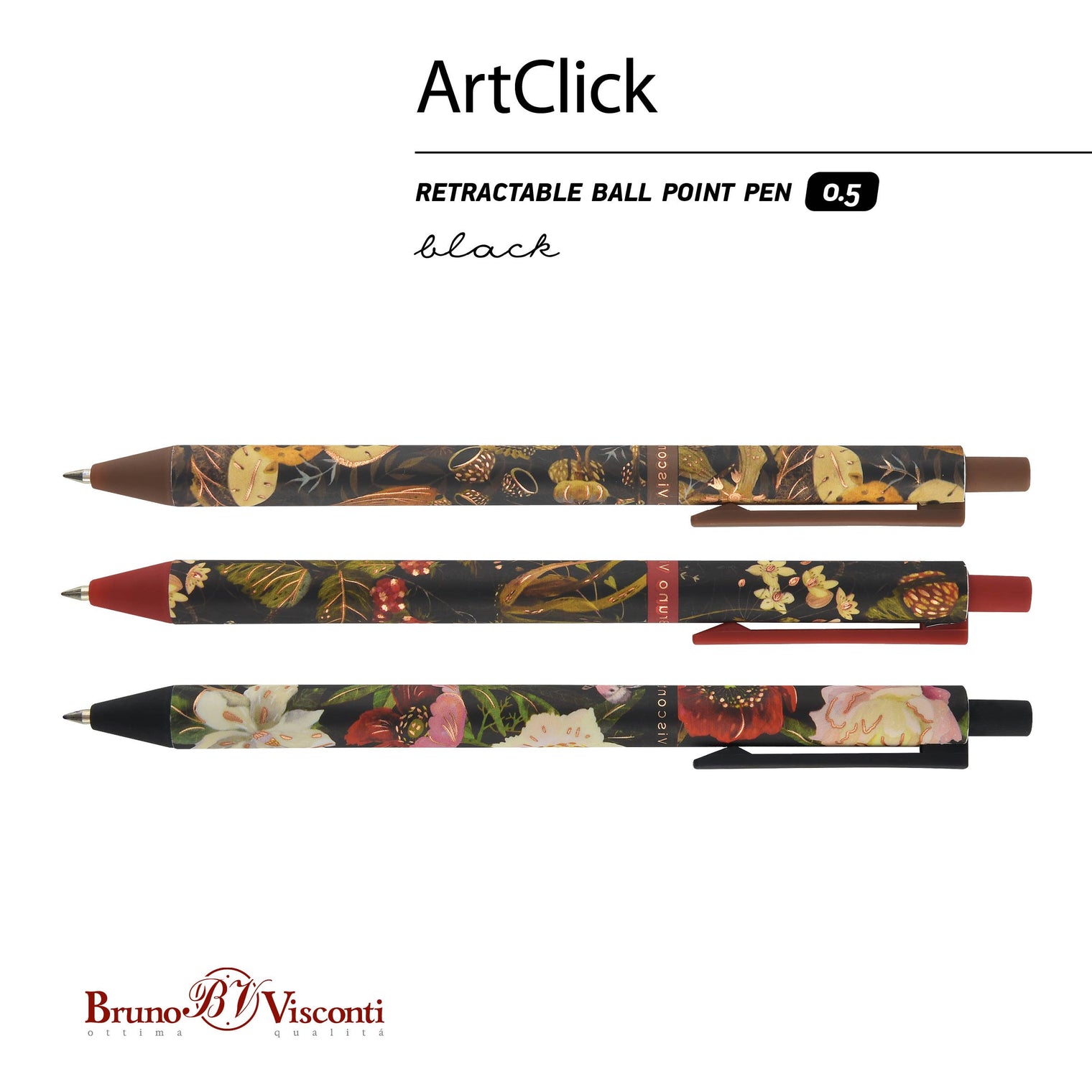 ArtClick Pen, Lush – (Single Pen) Soft Touch Click Ballpoint Pen .5mm Black Ink, BV by Bruno Visconti