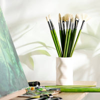 ARTIFY 15-Piece Oil Paint Brush Set – Pure Hog Bristle Brushes for Professional Oil Painting (Long Handle))