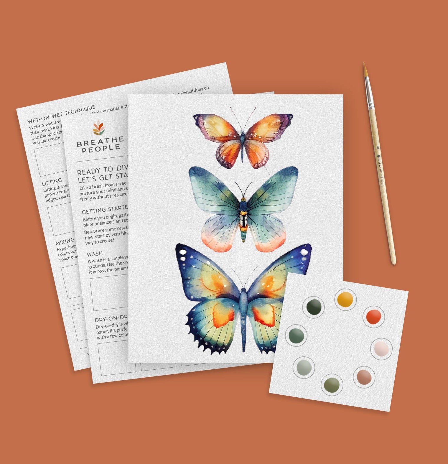 All-In-One Beginner Watercolor Kit Butterflies – 8x10 Painting Set, Breathe People