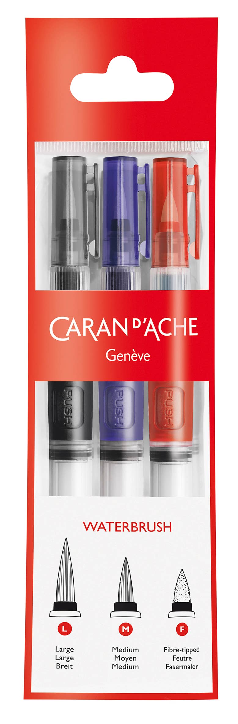 Caran d’Ache Set of 3 Waterbrushes with Water Reservoir – Watercolor Brush Set