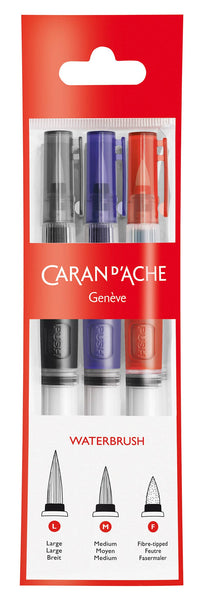 Caran d’Ache Set of 3 Waterbrushes with Water Reservoir – Watercolor Brush Set
