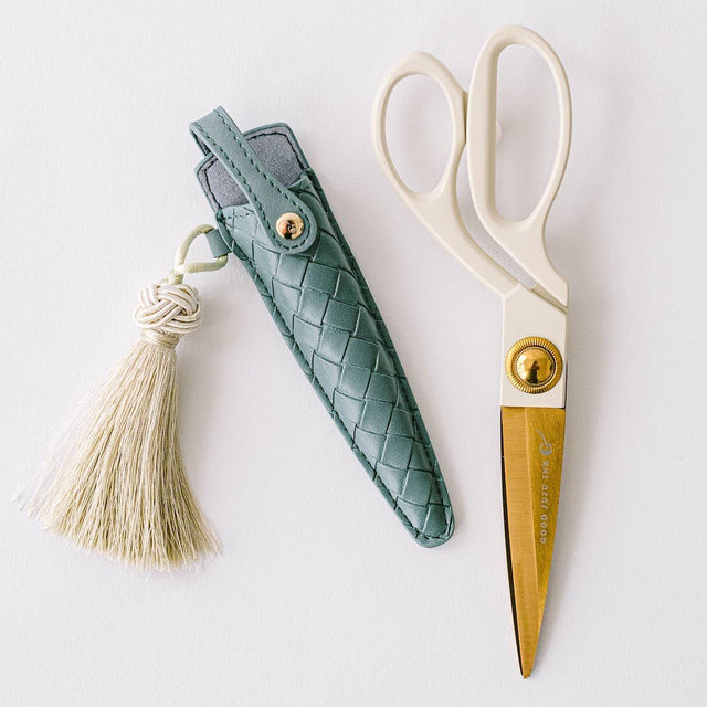 Ivory & Gold Heirloom Scissors with Case – Dusk Blue Vegan Leather Set, by Good Juju Ink
