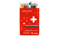 Caran d’Ache Set of 12 SWISSCOLOR Water-Soluble Pencils – Colored Pencil Set in Metal Box