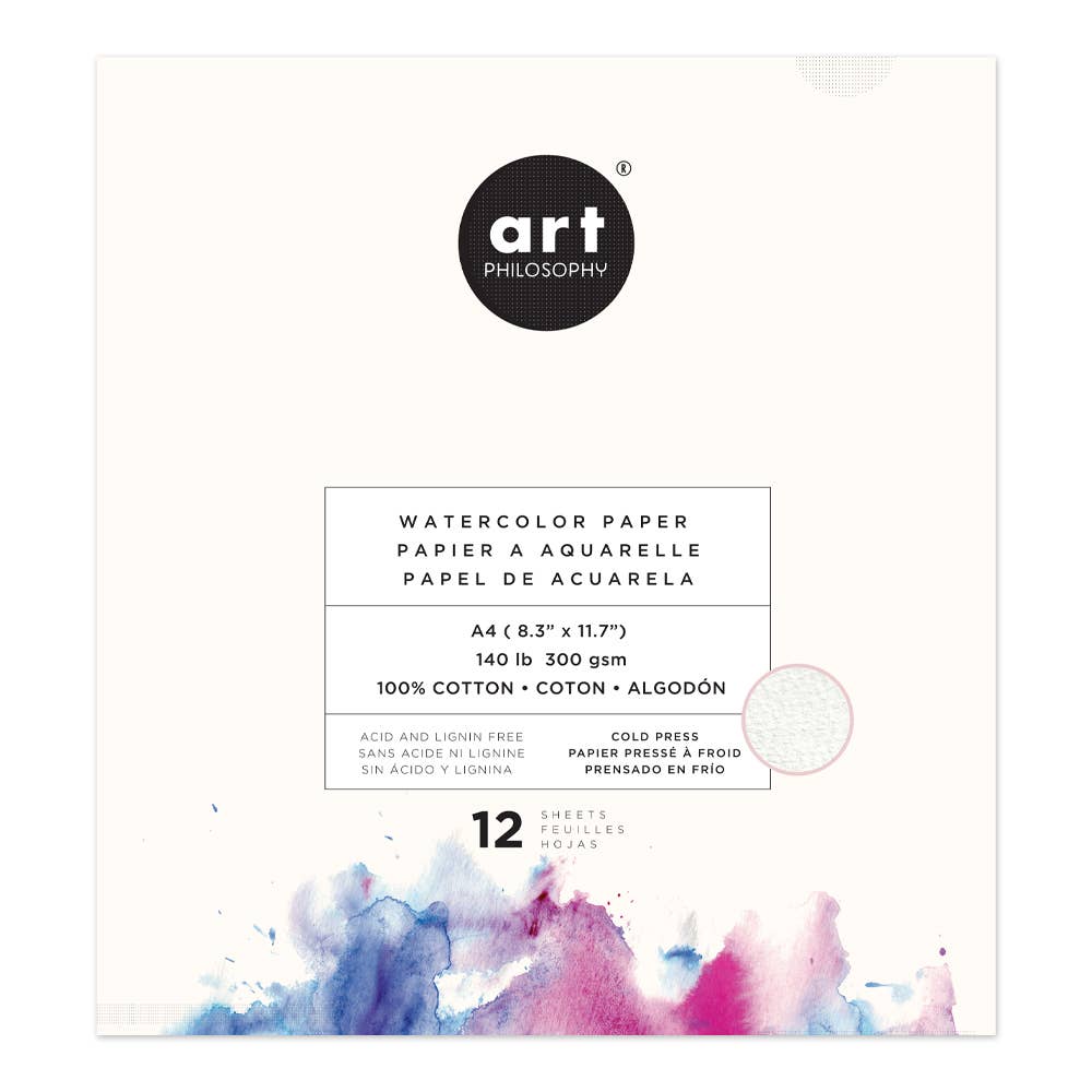 Art Philosophy A4 Watercolor Paper Pad – 12 Sheets, 140 lb (300 gsm) 100% Cotton Cold Press