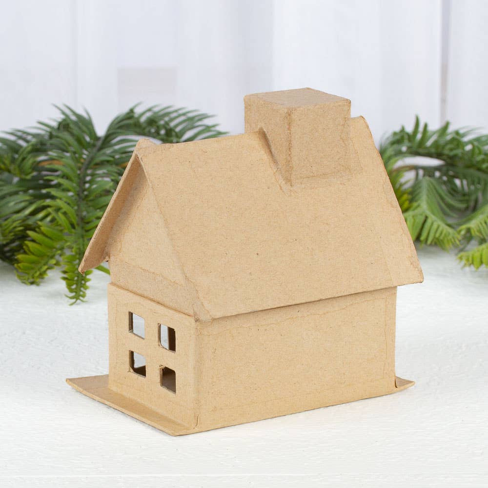 Premade Paper Mache House Box,  4" x 2-3/4" x 4-1/4" Craft House for Painting, Decorating & Seasonal Displays