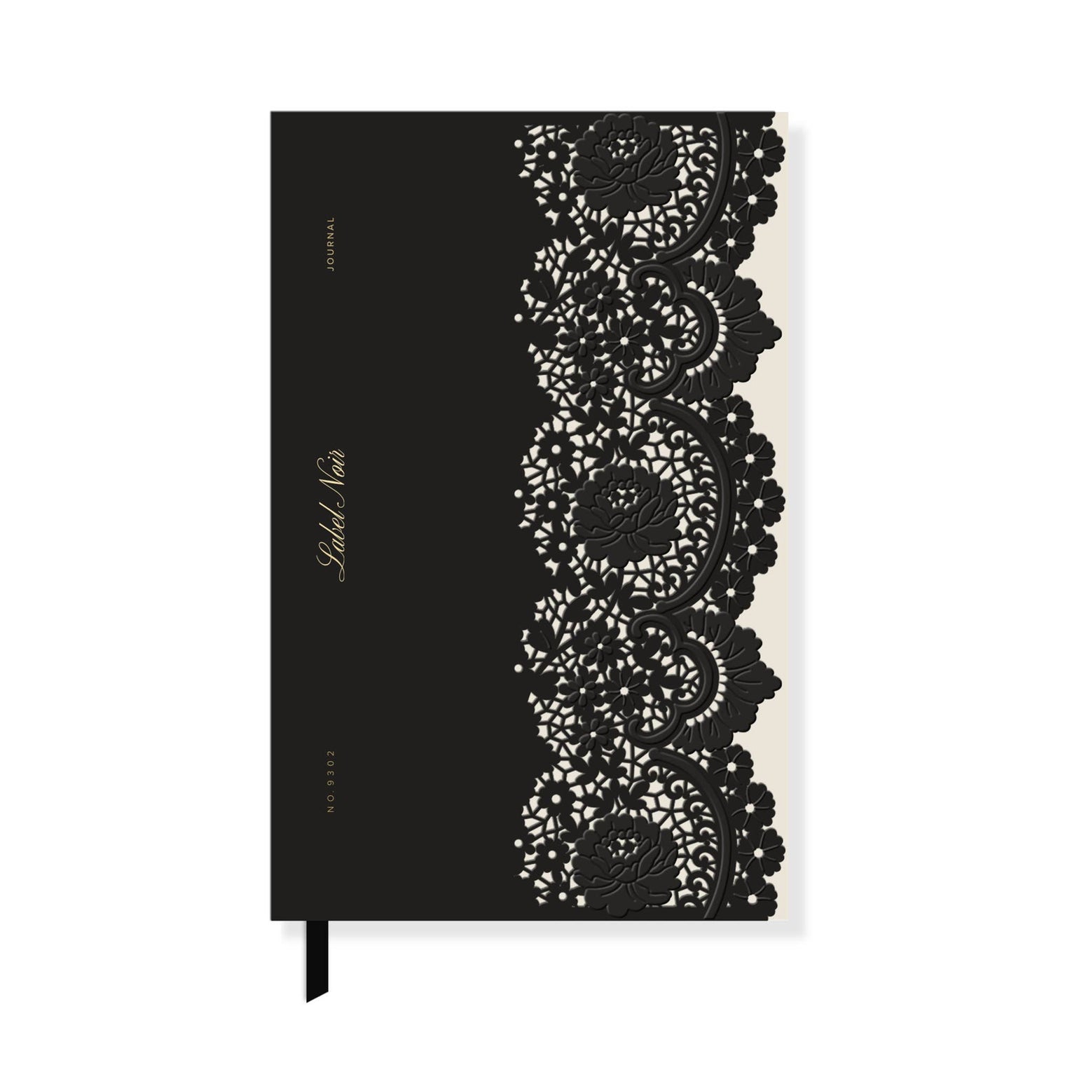 Noir Lace Slim Journal – 120 Page 5.75 x 8.75 Lined Notebook with Back Pocket, Fringe Studio