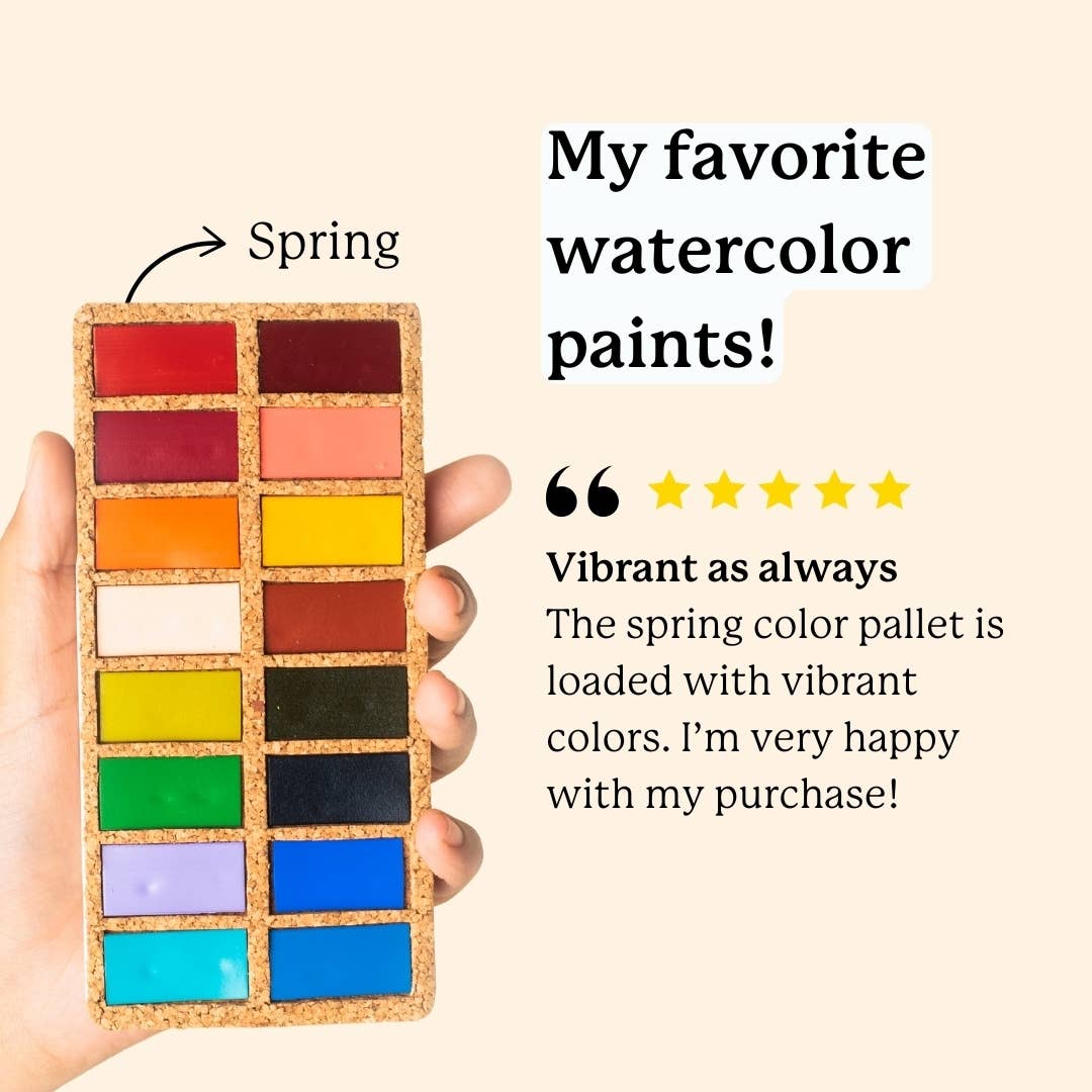 Spring Pans Watercolor Set – 16 Colors (Eco-Friendly, Handcrafted), by Viviva Colors