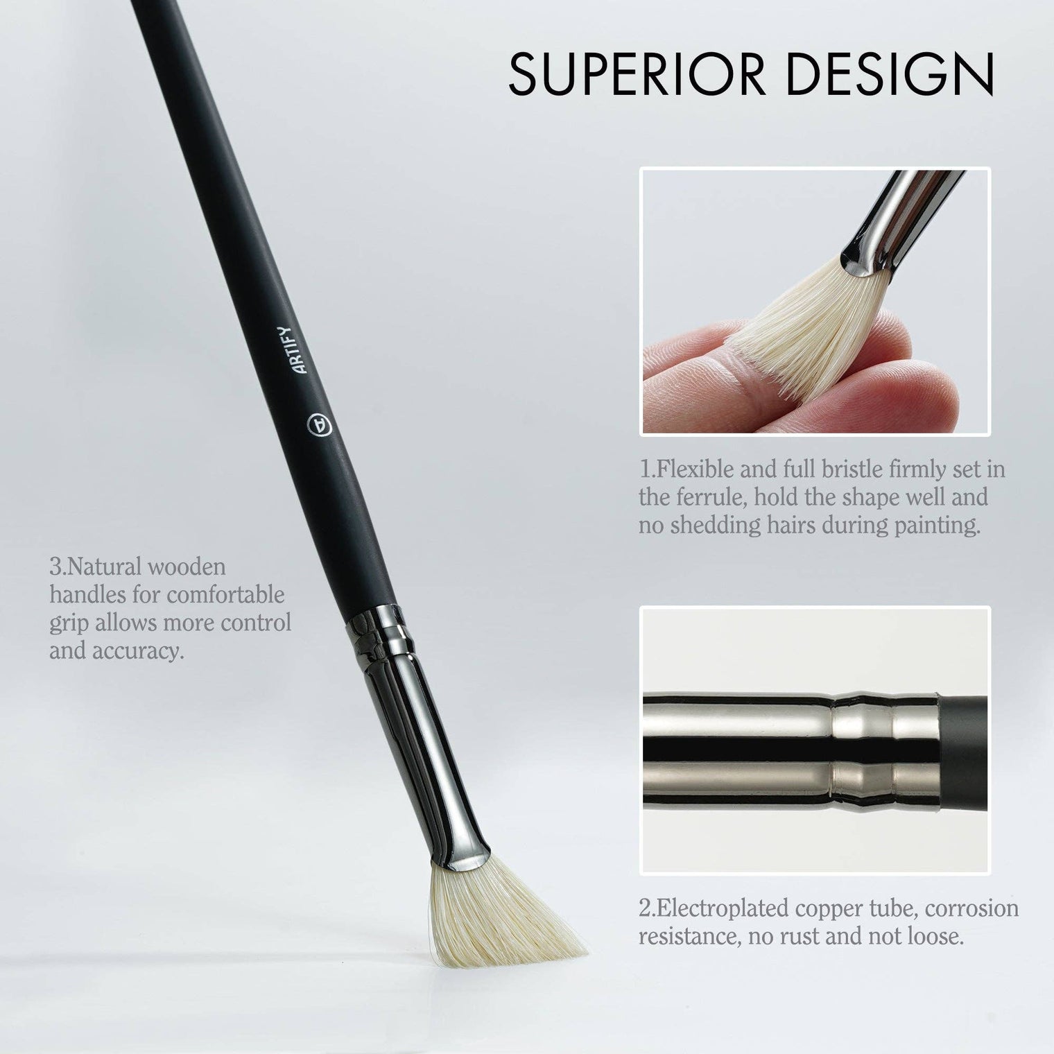 ARTIFY 11-Piece Oil Paint Brush Set – Professional Hog Bristle Artist Brushes