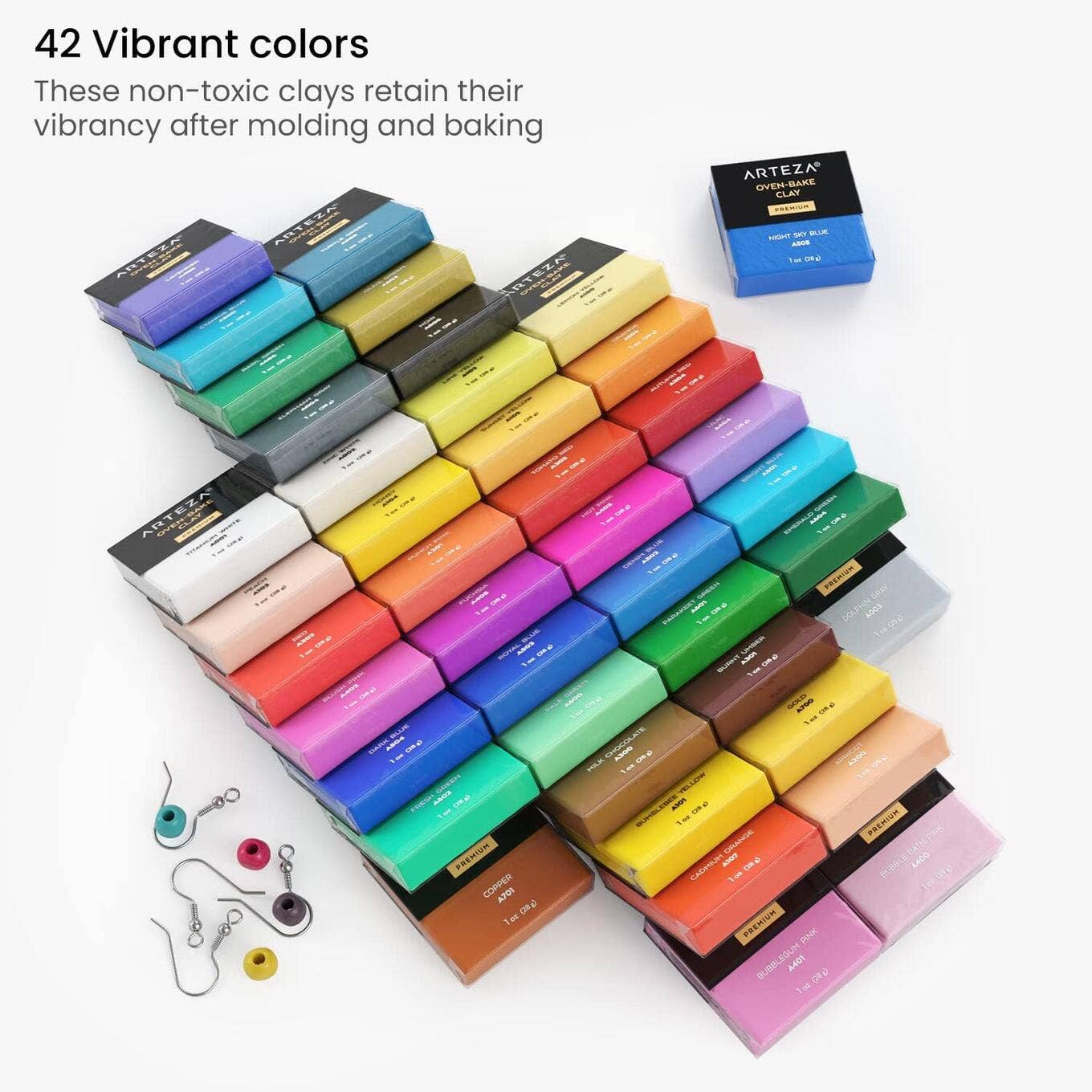 Arteza Oven Bake Clay Set 42 Colors (1oz each) with Tools and Accessories – Polymer Clay Craft Kit