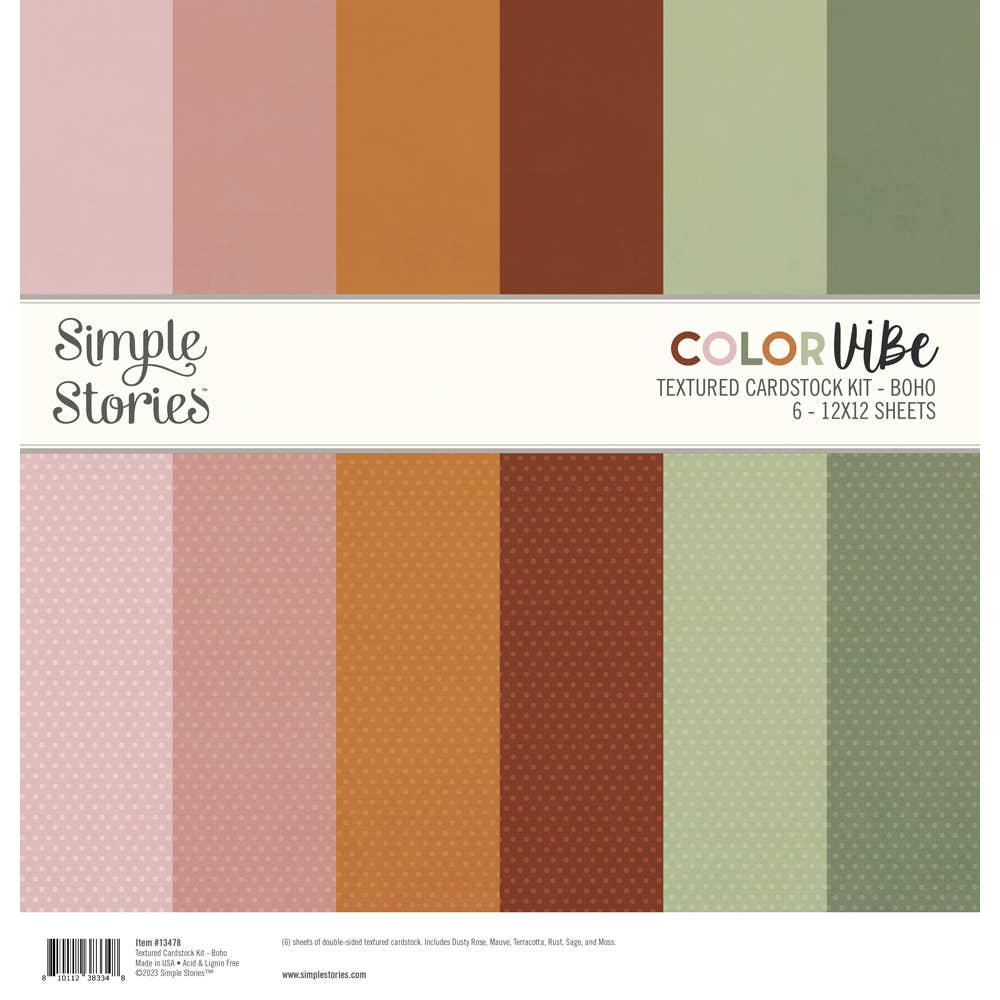 Simple Stories Color Vibe Textured Cardstock Kit Boho – 6 Sheet 12x12 Scrapbook Paper