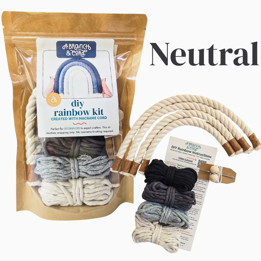 A Branch & Cord DIY Macrame Rainbow Kit, Sunset– Beginner Craft Kit with Materials